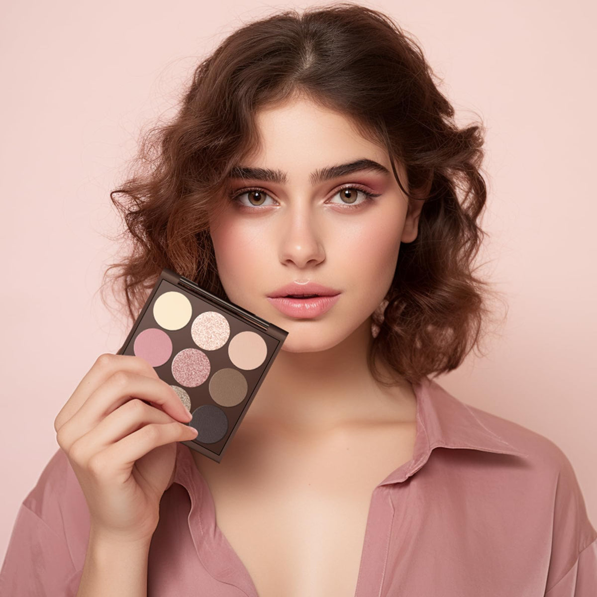 MYSTER ROSEY palette in a makeup bag being applied for quick everyday looks