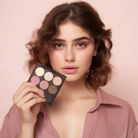 MYSTER ROSEY palette in a makeup bag being applied for quick everyday looks