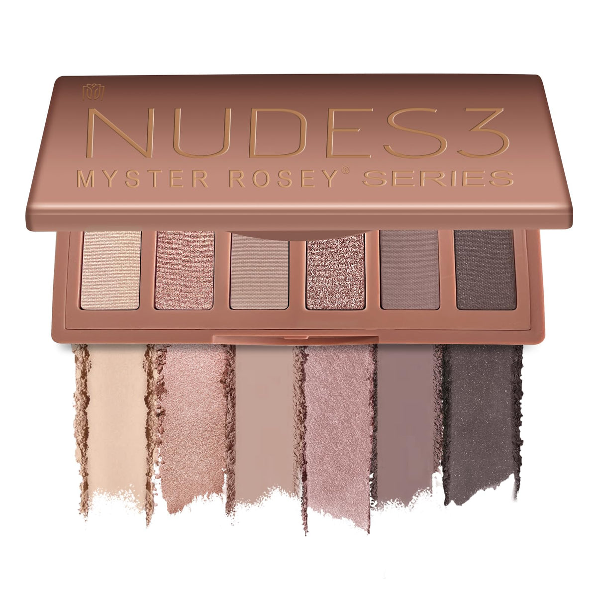 MYSTER ROSEY front palette showing six neutral shades and compact design for travel