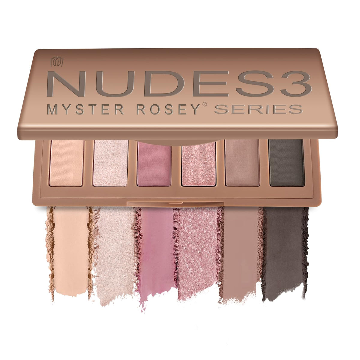 MYSTER ROSEY palette front view showing six nudes, perfect for travel