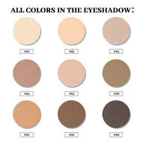 MYSTER ROSEY open palette with mirror displaying nine matte nude shades for travel-ready application