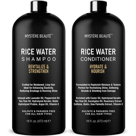 MYSTÉRE BEAUTÉ front packaging showing rice water strengthening duo