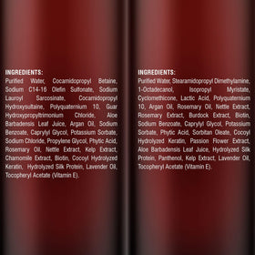 MYSTÉRE BEAUTÉ product label close-up displaying biotin, keratin, and argan oil callouts