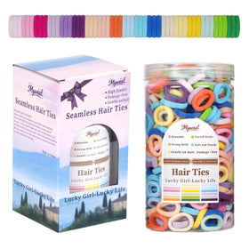 Myweal clear jar front view showing 500 hair ties and easy storage benefit