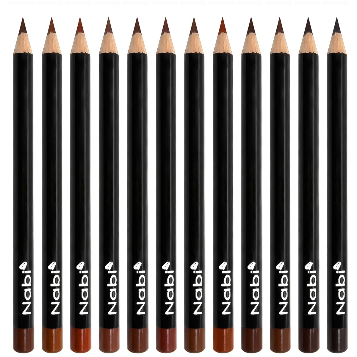 Nabi front packaging showing the 12 brown lip liners and labels for quick selection