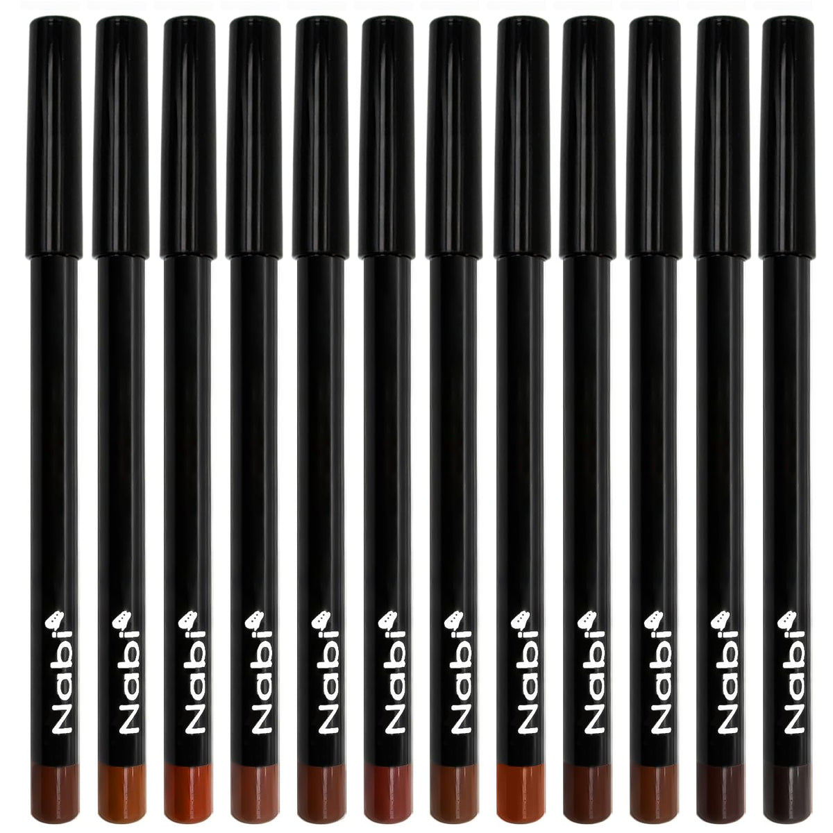 Nabi pencils fanned out showing range of brown shades for easy color matching