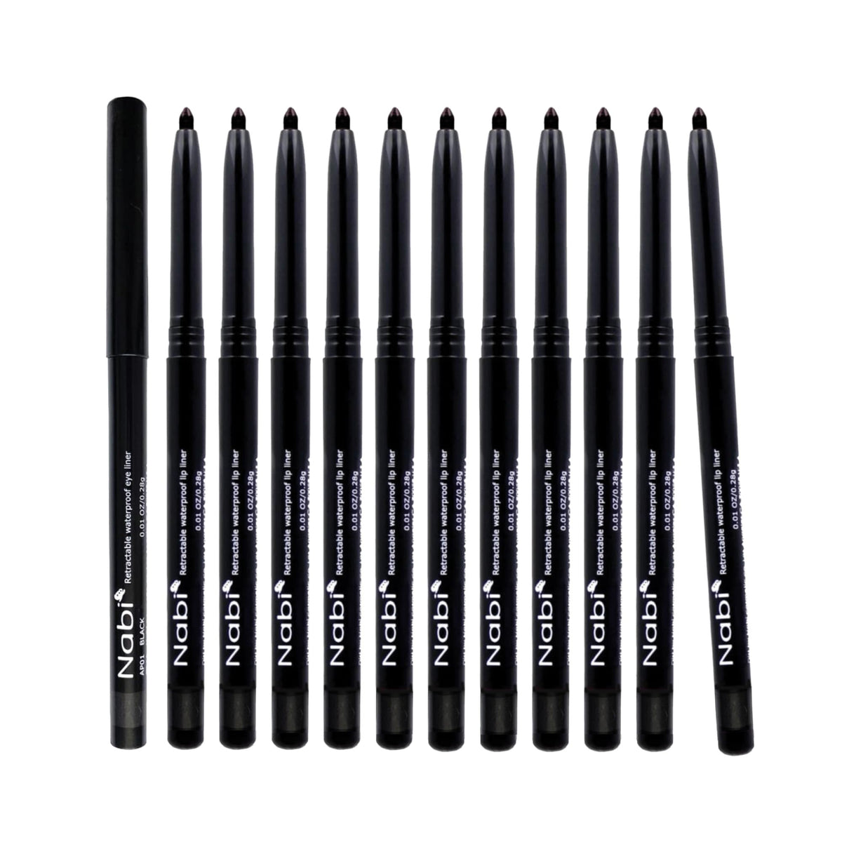 Nabi front packaging showing 12 recyclable eyeliners for value and consistency