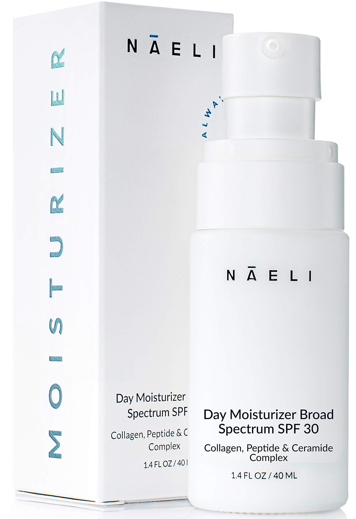 NAELI front packaging showing SPF 30 and benefits, clear protection claim