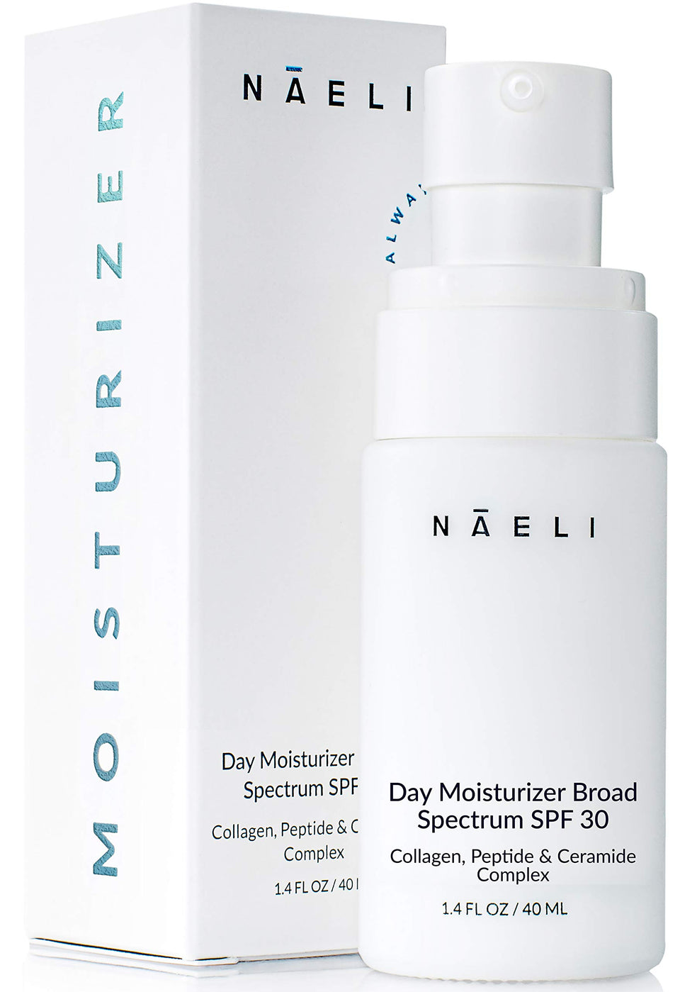 NAELI front packaging showing SPF 30 and benefits, clear protection claim