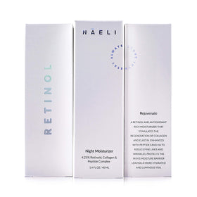 NAELI retinoid cream label closeup highlighting active 4.25% retinol and clean formulation benefit