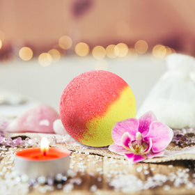 nagaliving bath bomb fizzing in tub with colorful whirlpool for visual relaxation benefit
