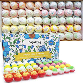 nagaliving front box display showing 50 bath bombs and variety benefit visual gifting