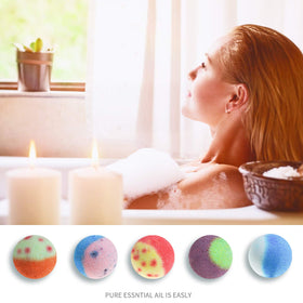 nagaliving bomb dissolving in a styled bathtub portraying calming home spa benefit