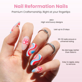 Nail Reformation close-up of 3D stars and bow embellishments for standout texture