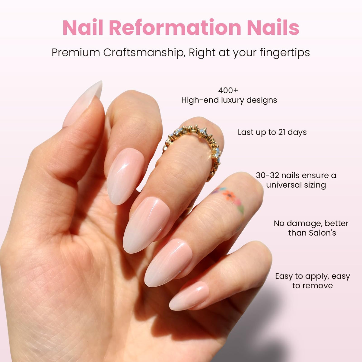 Nail Reformation close-up of ombré fade detail highlighting natural gradient benefit