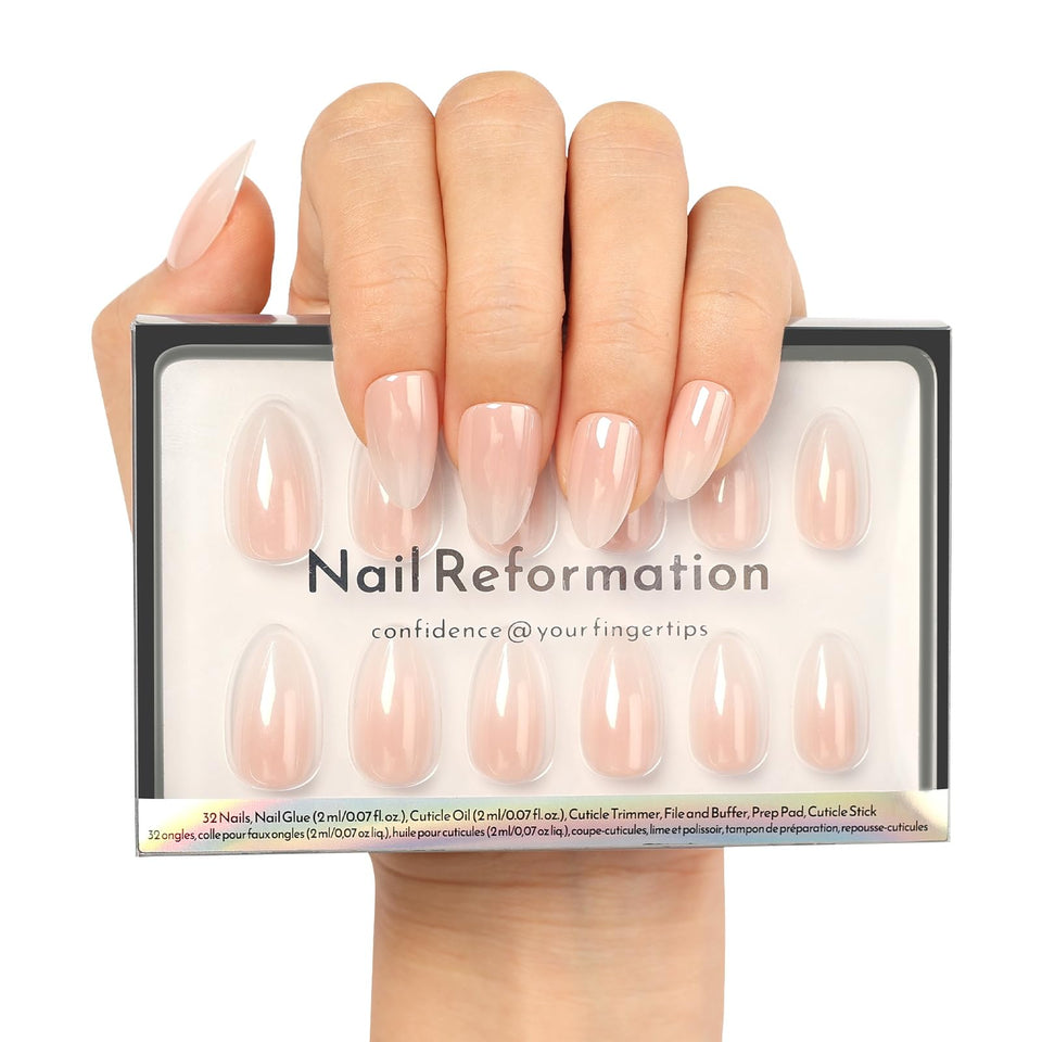 Nail Reformation front packaging showing the 32-piece kit and tools for convenience