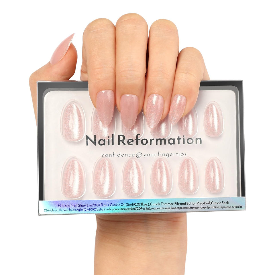Nail Reformation front packaging showing 32-piece kit and soft pink nails benefit instant salon look