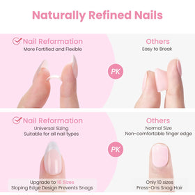 Nail Reformation in-use application step showing glue and placement for quick at-home manicure