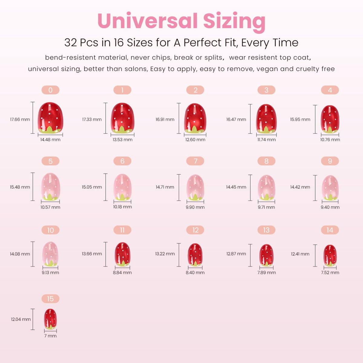 Nail Reformation 32 nails in 16 sizes layout for precise sizing