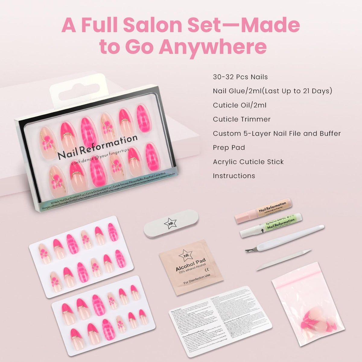 Vanity lifestyle shot with Nail Reformation press-ons styled for gifting and everyday wear