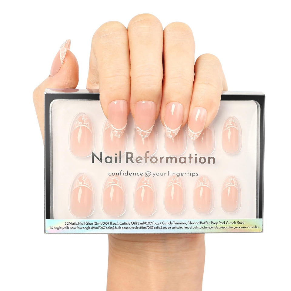 Nail Reformation front packaging showing Petal Lace kit and included tools benefit quick styling