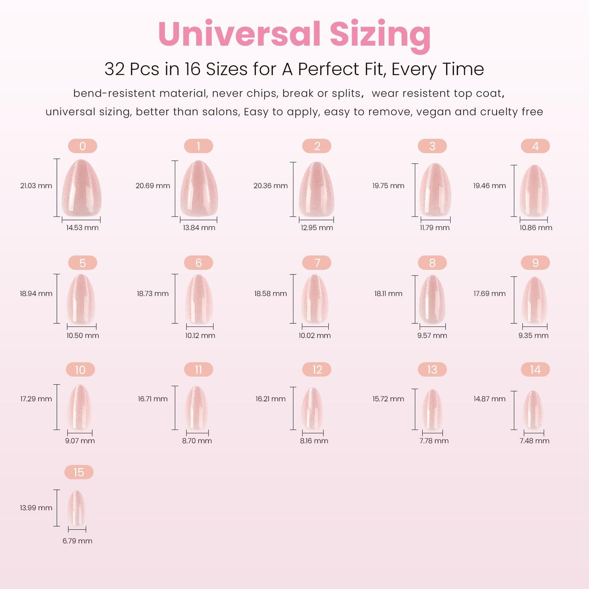 Nail Reformation layout of 16 sizes with nails organized for easy size selection and perfect match