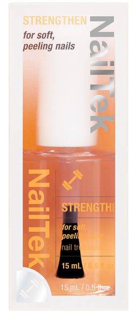 Nail Tek front bottle showing label and professional strengthener benefit