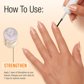 Nail Tek bottle next to a coin showing travel-friendly 15 mL size benefit