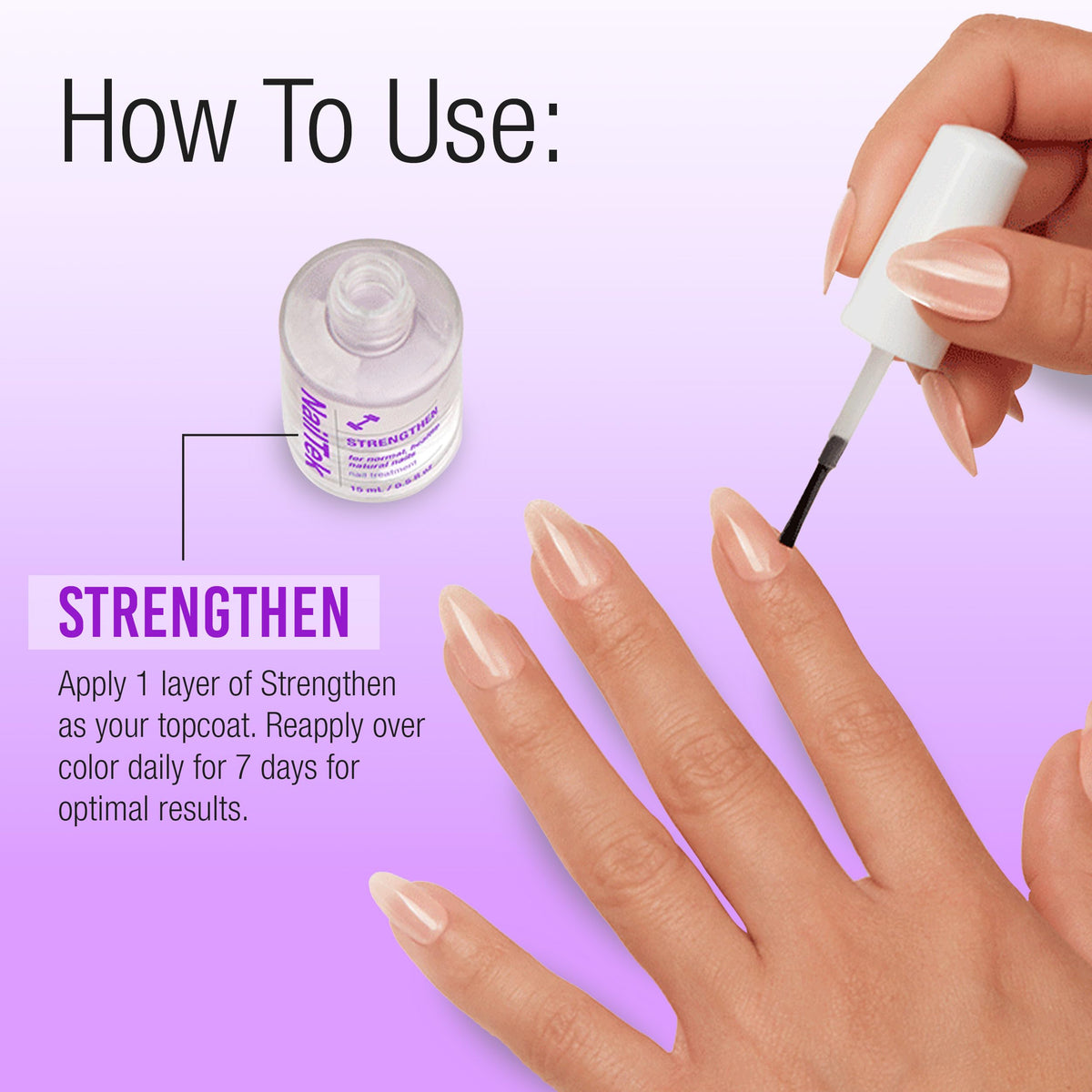 Nail Tek on a desk with manicure tools, promoting daily nail repair