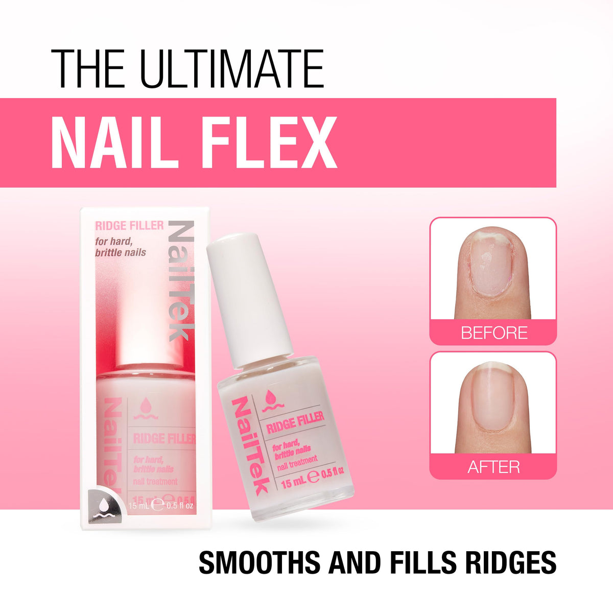Before and after nails showing Nail Tek effect and improved appearance benefit