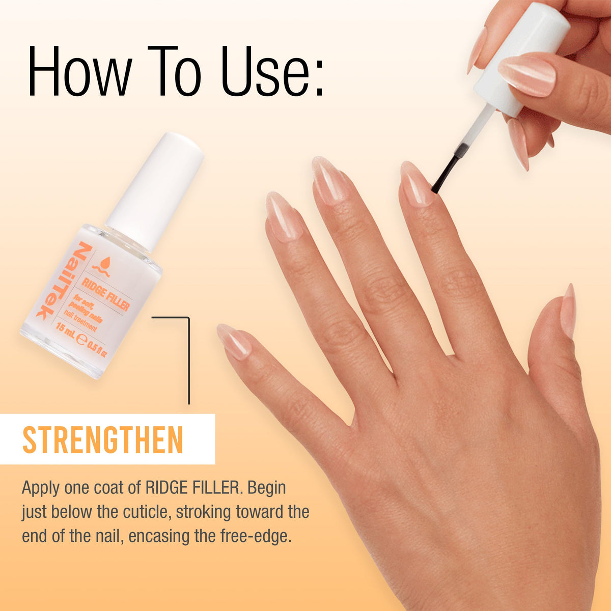 Nail Tek 0.5 fl oz bottle next to a coin showing compact travel-friendly size