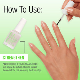 Nail Tek bottle next to a hand to show 0.5 fl oz scale