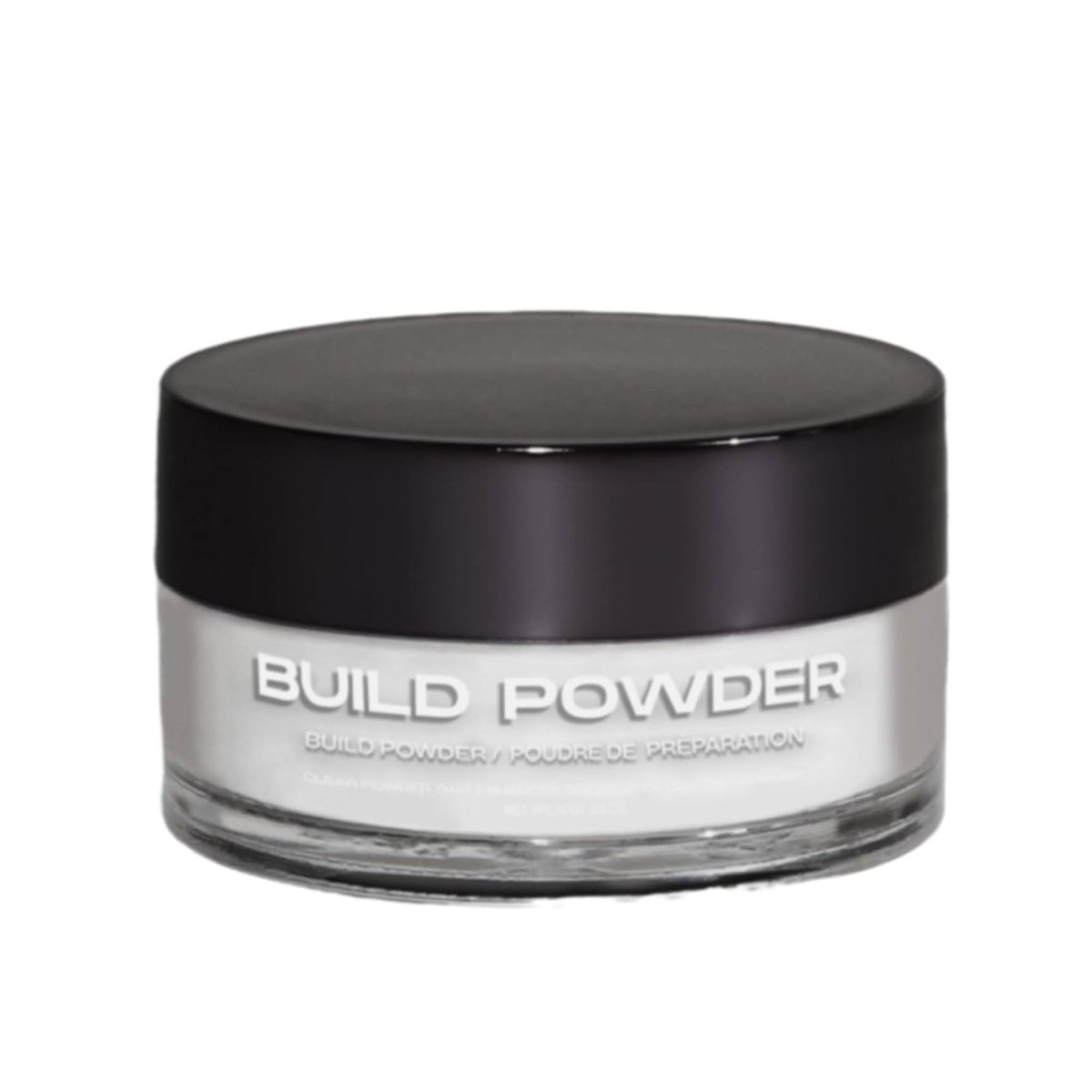 Nailboo clear dip powder jar front view, shows compact packaging and easy storage