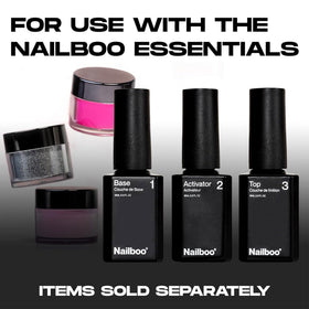 Nailboo powder with base and activator, kit setup for DIY applications