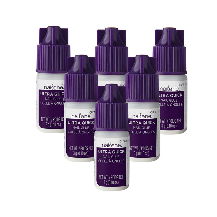 Nailene front packaging value pack showing six clear glue bottles for strong bonds
