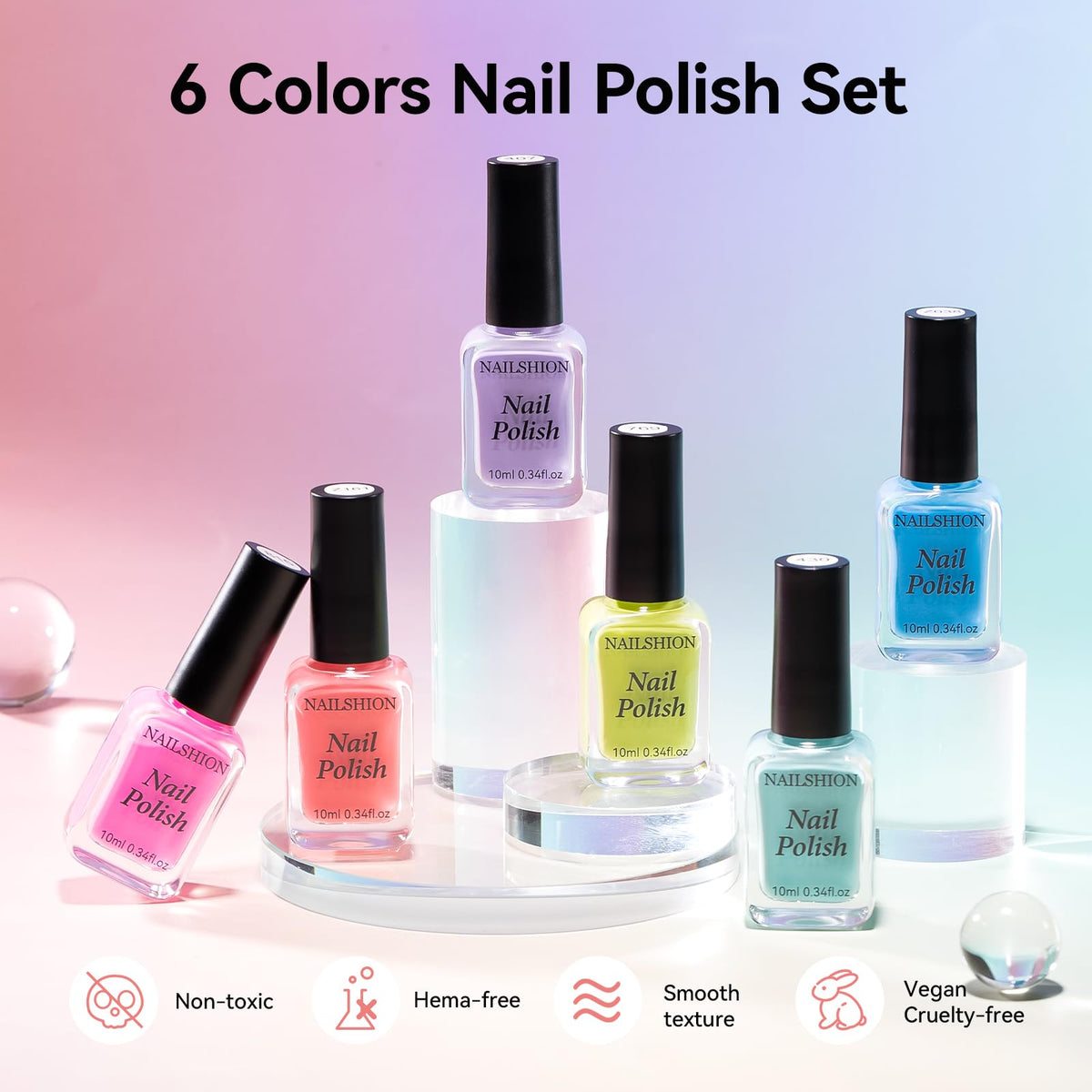 Nailshion bottle next to coin showing compact size and travel-ready benefit