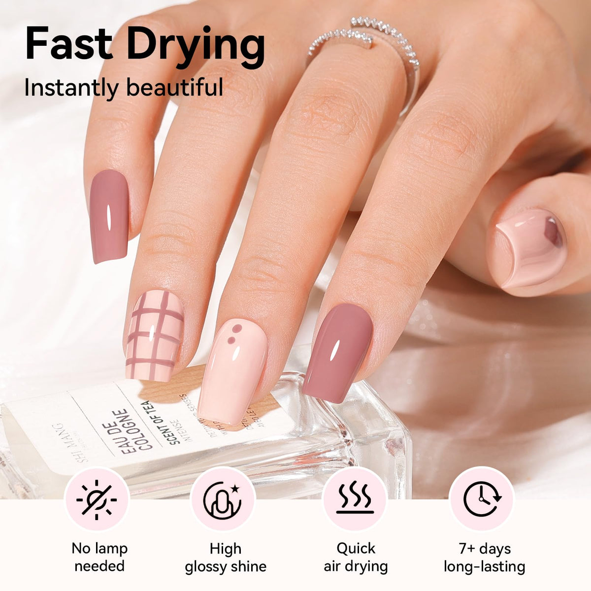 Nailshion brush close-up highlighting 150-degree wand for even coverage