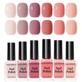 Nailshion front packaging showing six nude polishes and quick-dry claim for gifting