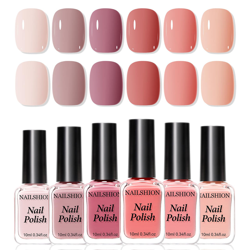 Nailshion front packaging showing six nude polishes and quick-dry claim for gifting