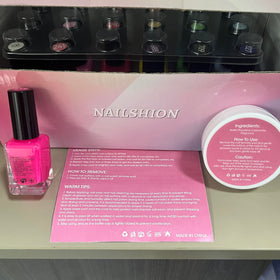 Nailshion lifestyle manicure table with set showing at-home salon-style results