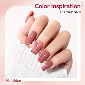 Nailshion painted nails on hand in lifestyle setting demonstrating wearable neutral look
