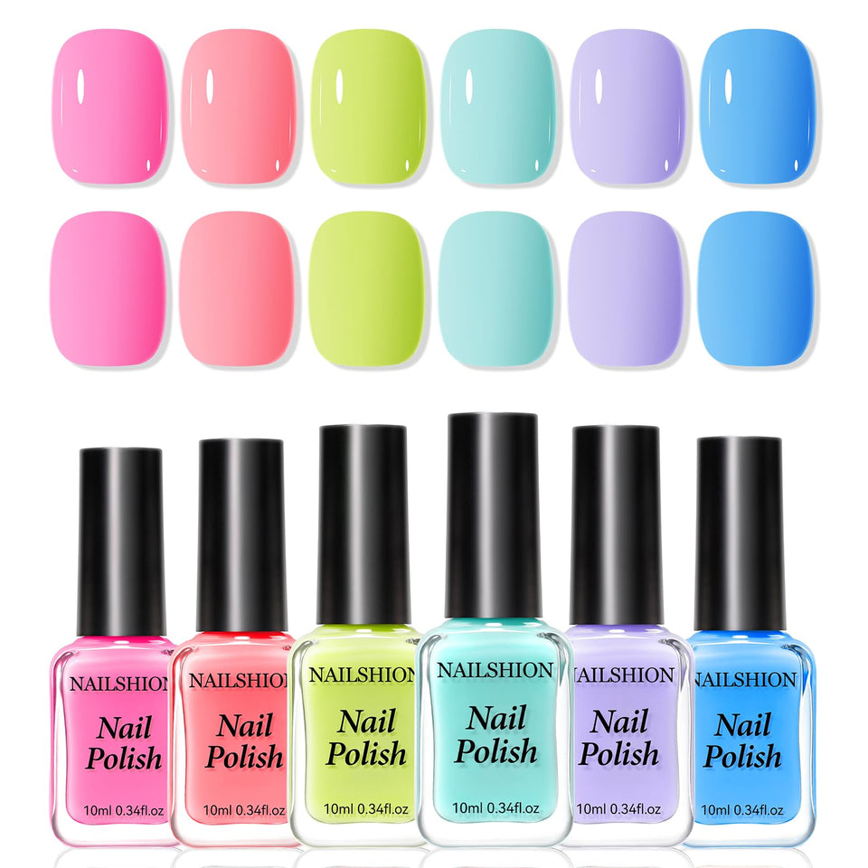 Nailshion front packaging showing six pastel colors and quick-dry benefit
