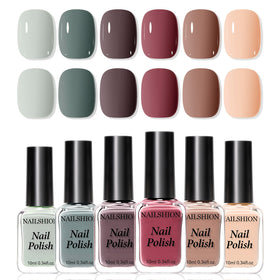 Nailshion front view of six bottles showing neutral collection and easy selection benefit