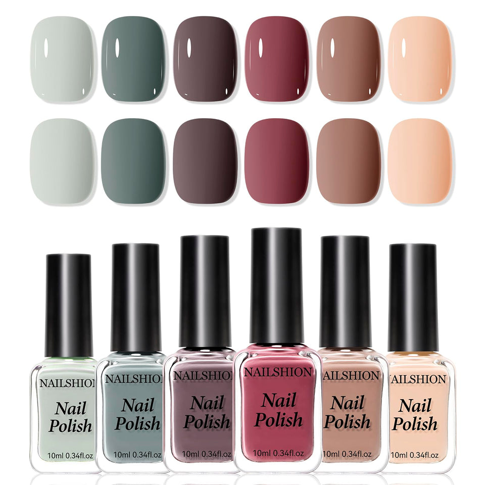 Nailshion front view of six bottles showing neutral collection and easy selection benefit
