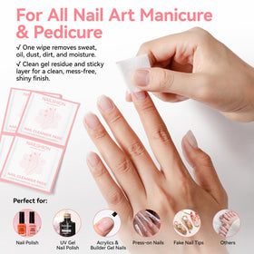 Nailshion wipe in use on a fingernail removing oils for improved polish adhesion