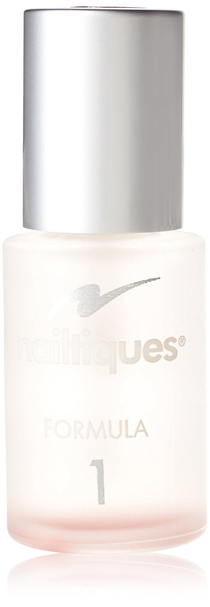 Nailtiques Formula 1 bottle front showing label and compact size, promotes nail strength