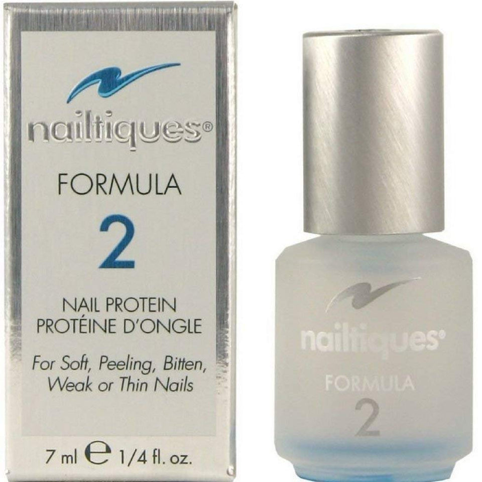 Nailtiques Formula 2 front view showing compact bottle and application cap for strengthening nails