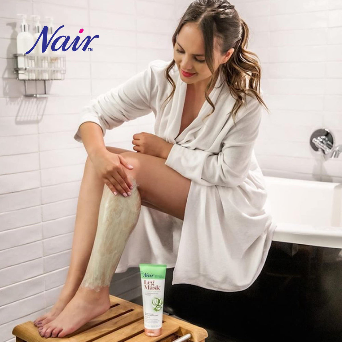 Before and after legs using Nair leg mask showing reduced visible stubble