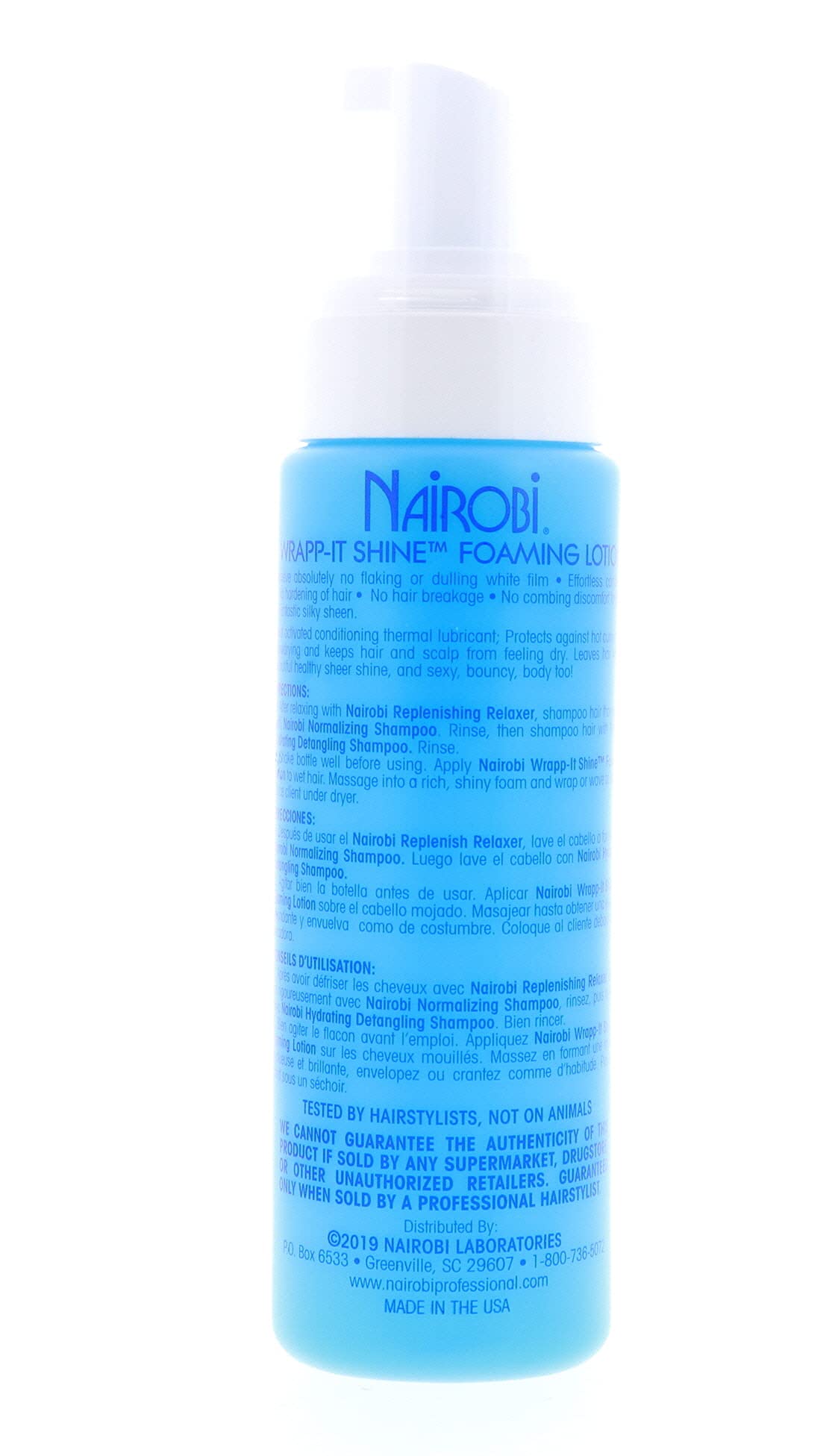 Nairobi label and ingredient panel revealing product details and usage tips