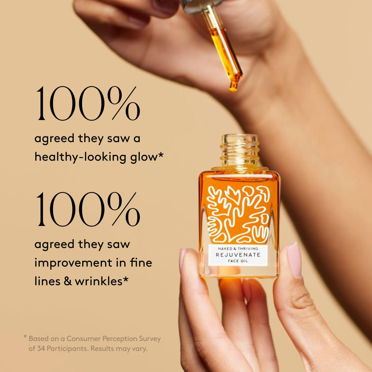 Naked & Thriving oil texture on skin close-up, highlights fast absorption and glow